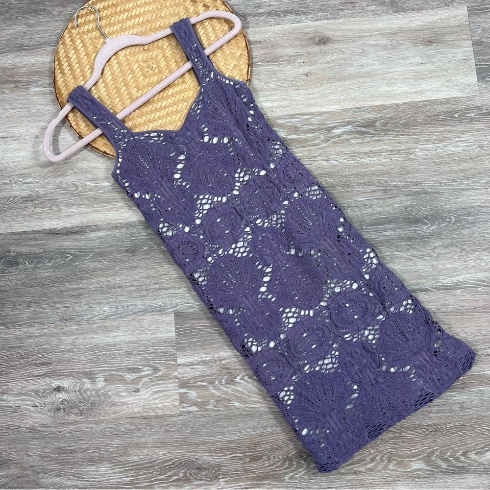 Nwt free people medallion slip dress‎ stretchy crochet knit washed violet - Picture 2 of 4